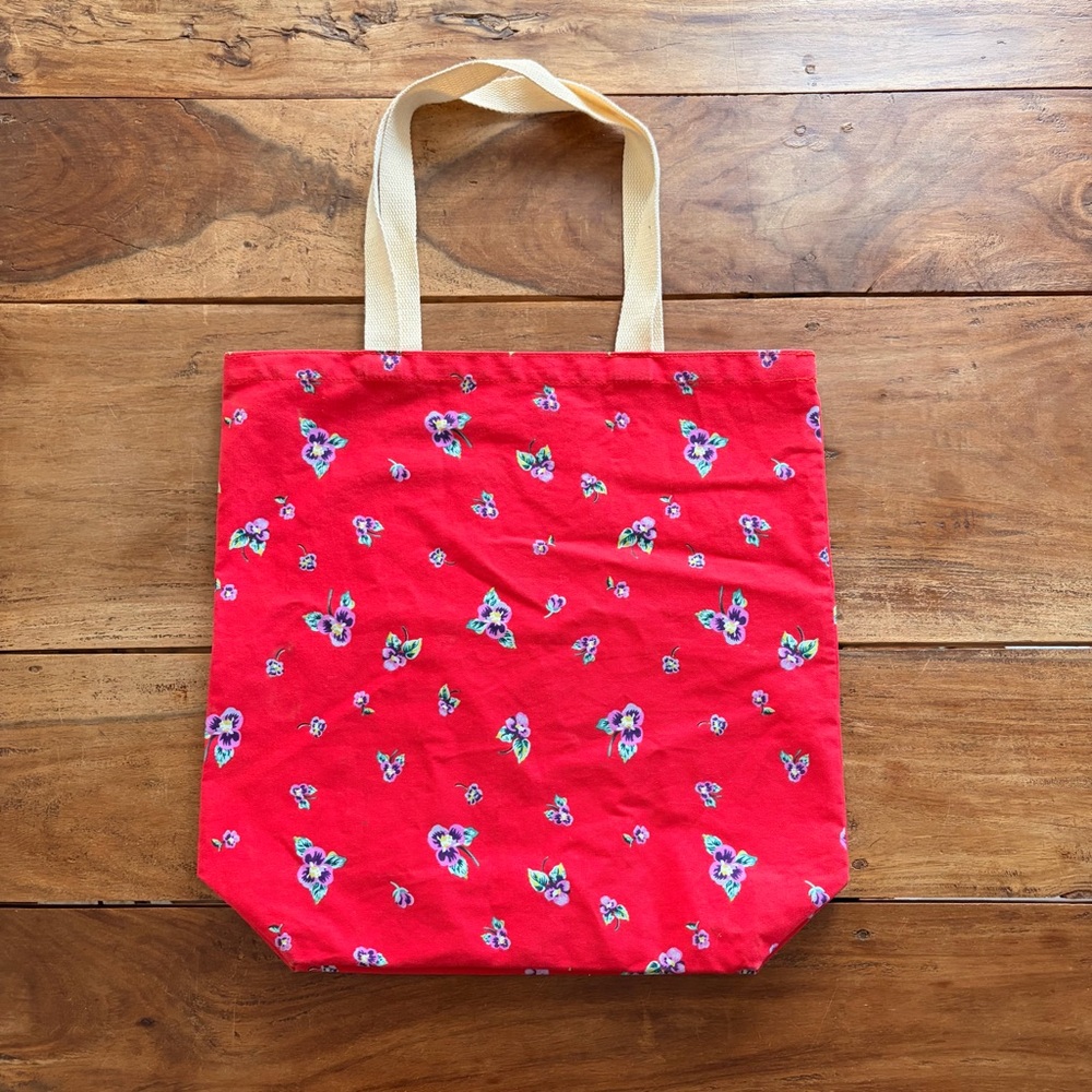 Old Navy 100% Cotton Red Floral Print Tote Bag